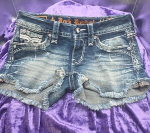 Rock Revival Blue Distressed Frayed Denim Shorts